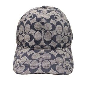 Coach Navy Denim Monogram Cap with Leather Strap